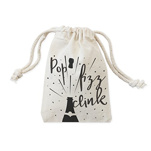 The Cotton & Canvas Co. Pop Fizz Clink! New Year Party Favor Bags, Cookie, Candy and Holiday Treat Bag and Drawstring Pouch, 6-Pack