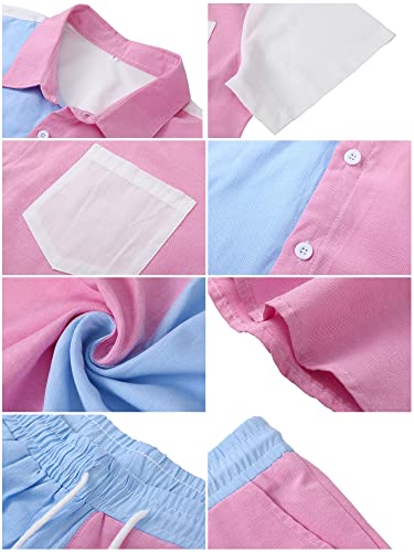 Haull Shirt Tops and Colorblock Shorts Set Gender Reveal Outfit Mens Gender Reveal Shirt Pink and Blue Button Down Shirt Men3