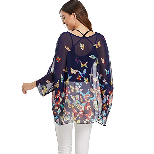Image of Ckikiou Plus Size Batwing Flowy Semi Sheer Chiffon Blouse Tunic for Women Summer Floral Print Boho Beach Cover ups