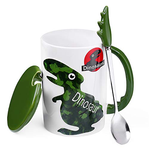 Ceramic Coffee Tea Mug Funny Dinosaur Mug with Lid and Spoon Cute Design