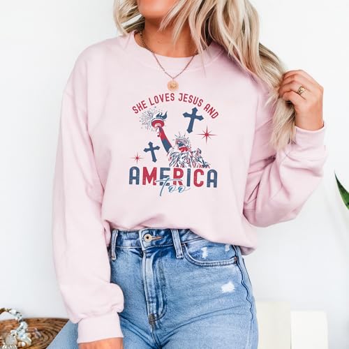 She Loves Jesus and America Too Sweatshirt, Jesus and America Sweatshirt, Statue of Liberty Sweatshirt, Patriotic Christian Sweatshirt, 4th of July Sweatshirt, Independence Day Fashion, USA Sweater3