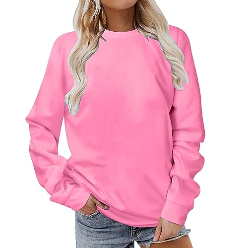 Tops for Women Trendy Plus Size Crew Neck Casual Long Sleeve Sweatshirts Tops Fleece Pullover Teen Girls Y2K Clothes