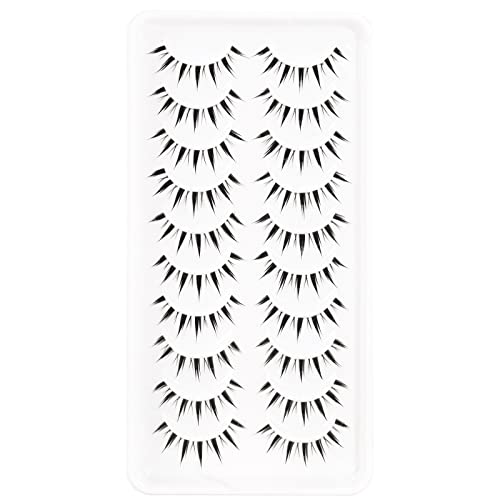 EMEDA Anime Lashes - 10 Pair Transparent Band Reusable Spiky Wispy Volume Fake Eyelashes (07), Black - Image 2