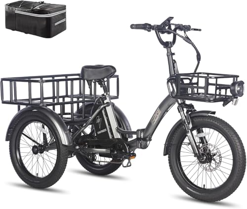 Fafrees Triciclo eléctrico de 20 pulgadas x 3,0 pulgadas, F20 Mate e-Bike triciclo plegable, rueda de carga de 48 V y 18,2 Ah, batería e Bike 3 ruedas 65 N.m (con marco delantero + marco trasero