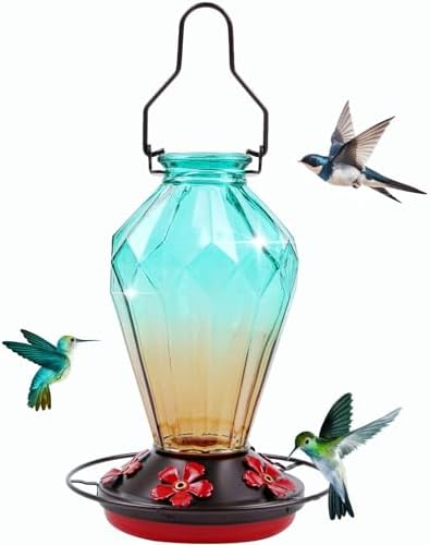 Glass Hummingbird Feeder for Outdoors Hanging, 25Oz Humming Bird ...