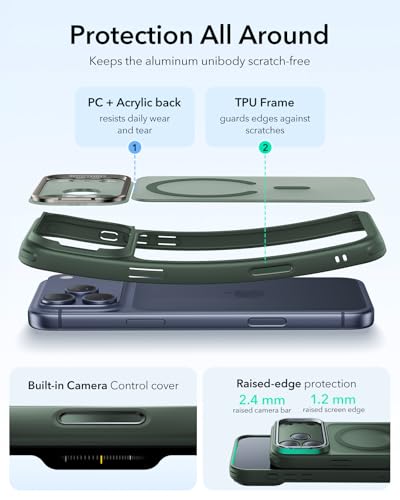 Image of ESR for iPhone 17 Pro Max Case with Stash Stand, Camera Control Cover Compatible with MagSafe, Military-Grade Drop Protection Magnetic Phone Case, Scratch-Resistant Back Cover,Frosted Green