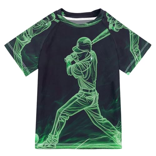 Boys Short Sleeve T-Shirts Neon Baseball Green Doodle Rashguard Kids Swim Shirts Sun UPF 50+