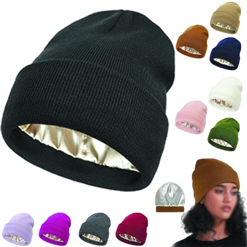 Fadaing Berretto antistatico, senza grovigli, senza grovigli, lavorato a maglia con fodera in raso, berretto invernale termico, casual, morbido e caldo, per uomo e donna, 10, 1