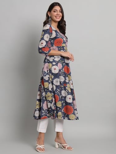 Image of Rapsodia Womens Cotton Green & Brown Floral Printed Flared Kurta