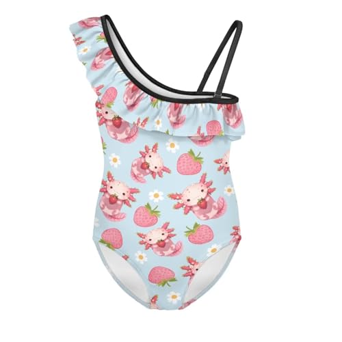 Girls One Piece Bathing Suit Size 3-14 One Shoulder Ruffle Swimwear Casual Summer Beach Swimsuits with Strap