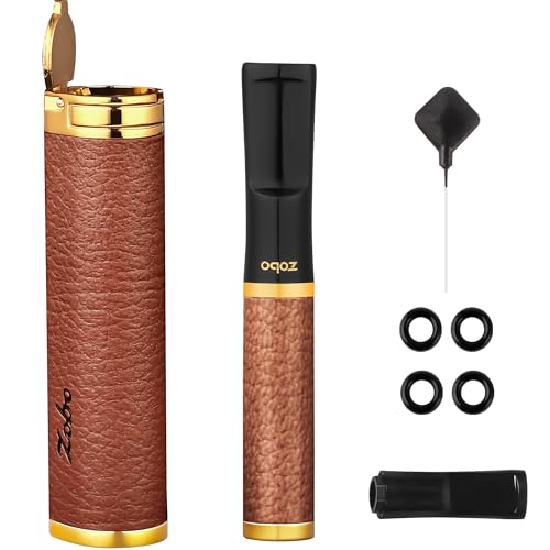 Reusable Cigarette Filter Tips Made of Food Grade Materials Supports Sizes coarse Medium fine Featuring a Leather Style Design, Cigarette Filter Holder Come with a Storage Tube for Convenience
