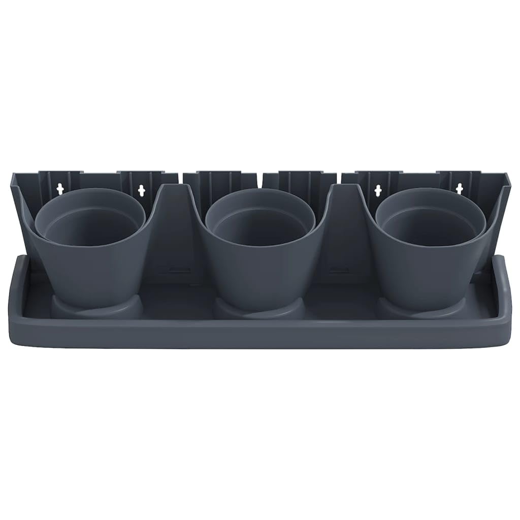 Set di 12 vasi verticali in polipropilene antracite - Vaso da fiori da parete con sistema di irrigazione intelligente - Supporto modulare per erbe, verdure e fiori