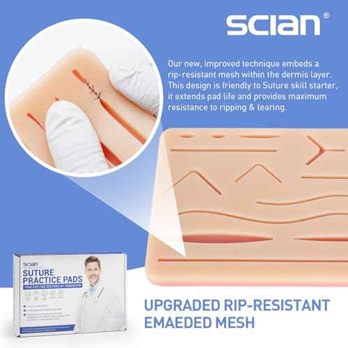 Image of Scian 2Pcs Suture Practice Pad, 3 Layers with 14 Wounds Pad & DIY Incision Suture Pad, Suture Practice Kit for Medical Students Training, Embedded Rip-Resistant Mesh, Gifts for Vet Students and Nurses