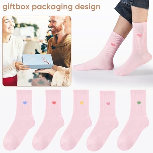 Image of Corlap Women's Cute Cotton Crew Athletic Running Socks - Ankle High, Novelty Fun Heart Design 5-Pairs (Gift Box)