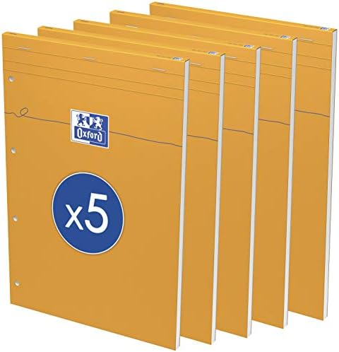 Lot De 5 Bloc-Notes Oxford A4 Grands Carreaux Seyès - 80 Feuilles Agrafées - Couverture Orange
