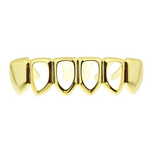 14k Gold Plated Four Open Face Tooth Grillz Lower Bottom Teeth Hip Hop Mouth Grills