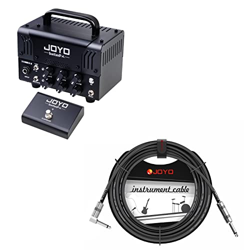 JOYO Zombie II Tube Amp Head Bundle with CM-12 Mono Audio Instrument Cable Straight-to-Right Angle