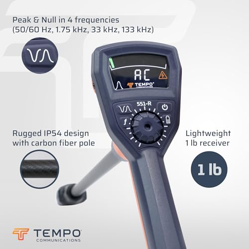 Image of TEMPO 551 Advanced Underground Utility Locator, IP54-rated Underground Wire Locator, Buried Wire Locator, Dual-Frequency Underground Wire Tracer