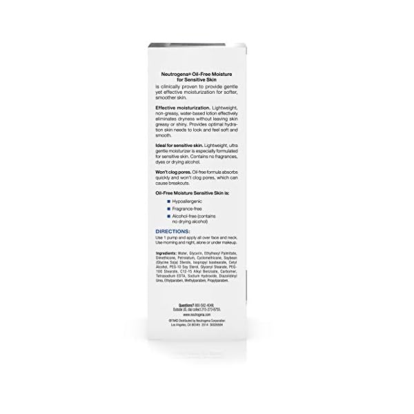 Neutrogena-Oil-Free-Facial-Moisturizer-Sensitive-Skin-4-Fl-Ounce Neutrogena Oil-Free Moisture Daily Hydrating Face Moisturizer for Sensitive Skin, Fast Absorbing Ultra-Gentle Lightweight Face Lotion Moisturizer with Glycerin, Non-Comedogenic, 4 fl. oz