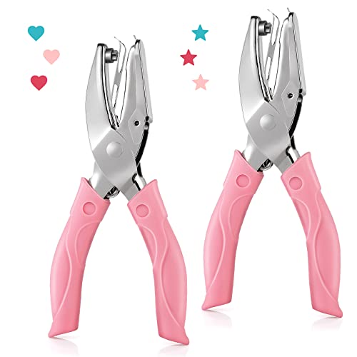 Alicates perforadores de papel de 2 piezas, perforadora en forma de corazón de 5 mm y perforadora en forma de estrella, perforadora de mano, perforadora de metal con mango suave