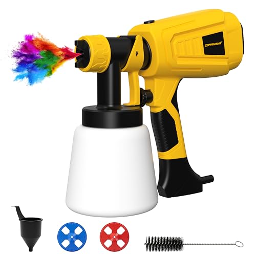 Image of Tomahawk 600W Electric Paint Sprayer, HVLP Wall Paint Sprayer with 33000 RPM Motor, 3 Nozzles (1.0 /1.8 /2.5mm), 800ml Tank for Home, Furniture & DIY (Yellow)