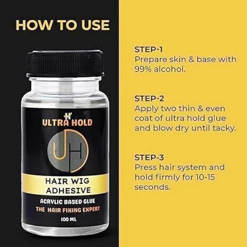 Image of Ultra Hold Hair Patch Adhesive Glue | Long-Lasting Stronghold Hair Patch Glue for Men & Women Waterproof Acrylic-Based Wig Adhesive with Applicator For Hair Extension & Lace Wig (100 ml)