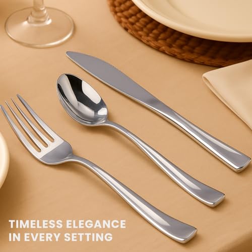 144-Piece Silver Plastic Cutlery Set – Heavy Duty Silverware – 72 Forks, 36 Knives, 36 Spoons – Elegant Flatware for Parties, Weddings, Catering & Everyday Use by XpressPak - Image 5