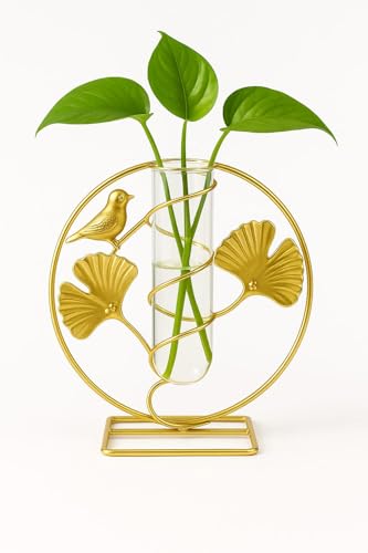 Image of CentraLit Glass Planter Hydroponics Vase with Metal Stand Test Tube Vase for Plants Small Bud Vase for Flower Terrarium Indoor Decor Desktop Home Office Wedding Garden