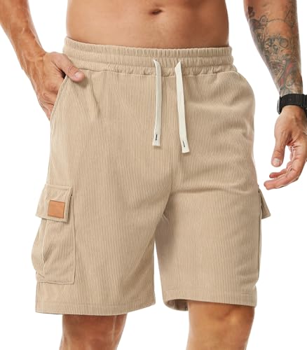 Comilaka Pantaloncini Cargo Uomo Shorts Estivi con Tasche Velluto a Coste Casual Pantaloni Corti Coulisse Vita Elasticizzata