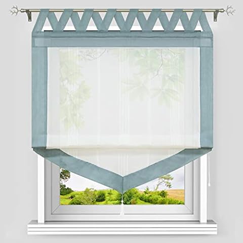 Yujiao Mao Volice Roman Shades with Tassel Sheer Triangle Window Curtains Tab Top Roman Curtains Drape Liftable,1pc(Green,55 x 55 inch) Cover