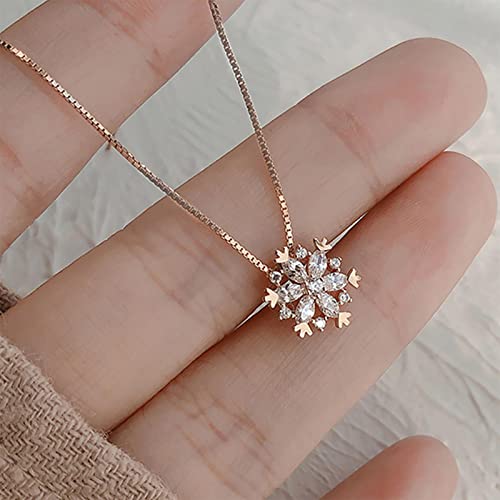 Collier pour Femme, Chaîne De Clavicule Flocon De Neige pour Femme, Collier Pendentif en Alliage Plaqué Or Rose/Argent, Chaîne De Clavicule Bling, Colliers Bijoux pour Femmes Et Filles Cover