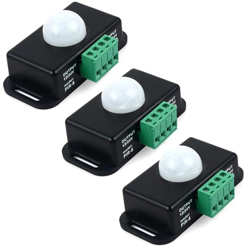 Greluma 3 Piezas Interruptor de Sensor de Movimiento de 12 V/24 V, Controlador de Interruptor LED con Sensor PIR para Tiras de luz LED Flexibles