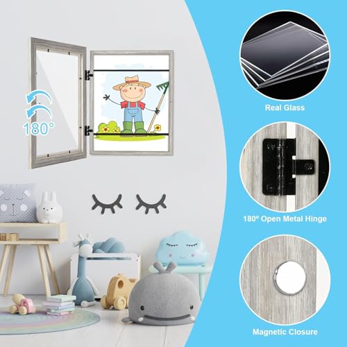 Image of GULETHUN [2-Pack] Kids Art Frames, 9x12 Front Opening Kids Artwork Frames Changeable, Light Wooden Color Artwork Display Storage Frame for Wall, Holds 50 Pcs, for 3D Picture, Crafts, Children Drawing
