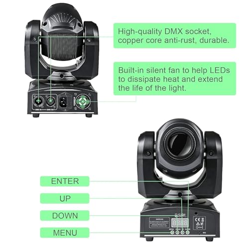 Image of Led Moving Corded Electric Head Light 30W Dj Lights Stage Lighting with 8 GOBO 15 Color by DMX and Sound Activated Control Spotlight for Disco Party Wedding Church Live Show Ktv Club.., Black