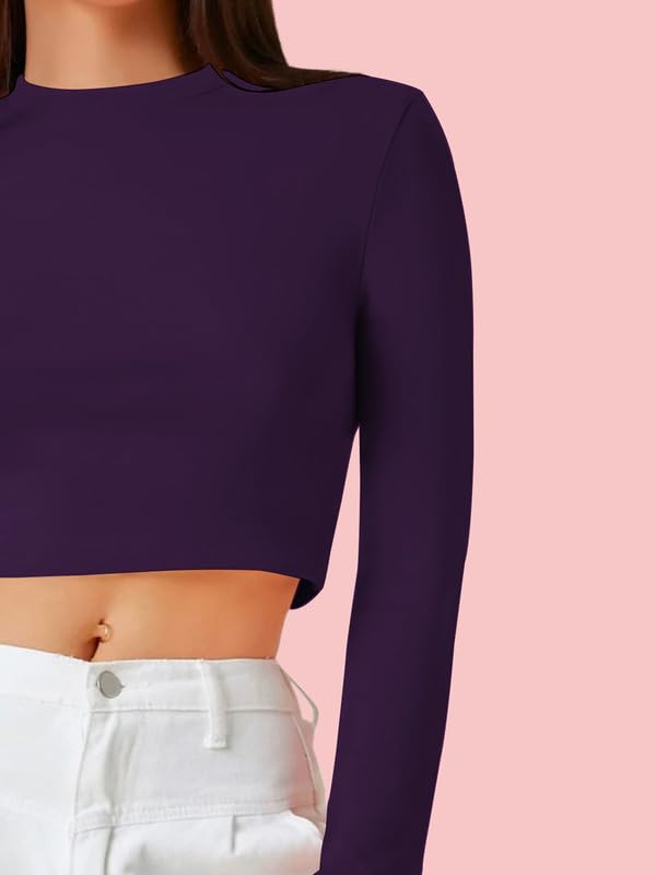 Image of Dream Beauty Fashion Women's Casual Round Neck Long Sleeves Stylish Crop Top - 17 inch Inches (Tee-Tally 02)