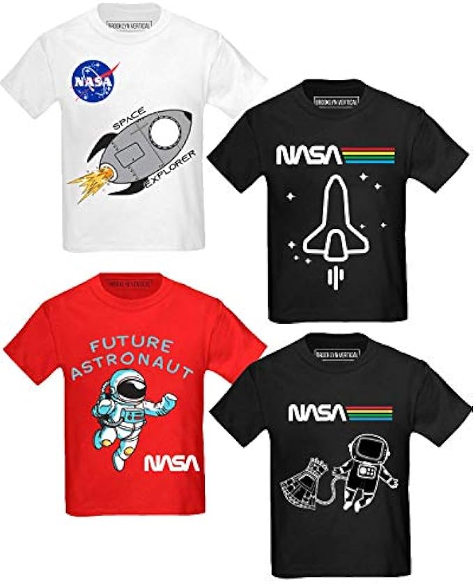 BROOKLYN VERTICAL 4-Pack Toddler NASA Print Outer Space Rocket Ship Short Sleeve T-Shirt | Soft Cotton Sizes 2T-4T