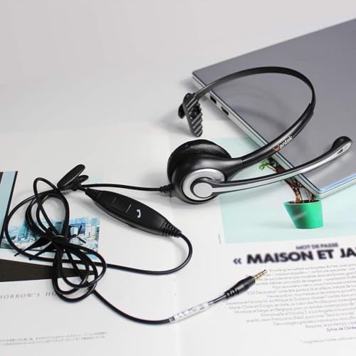 Wantek Auriculares Teléfono Móvil Mono con Cancelación de Ruido Micrófono, Cascos Diadema para iPhone Samsung Huawei HTC LG ZTE Blackberry Celulares y Smartphones con Jack de 3,5 mm(F600J35)