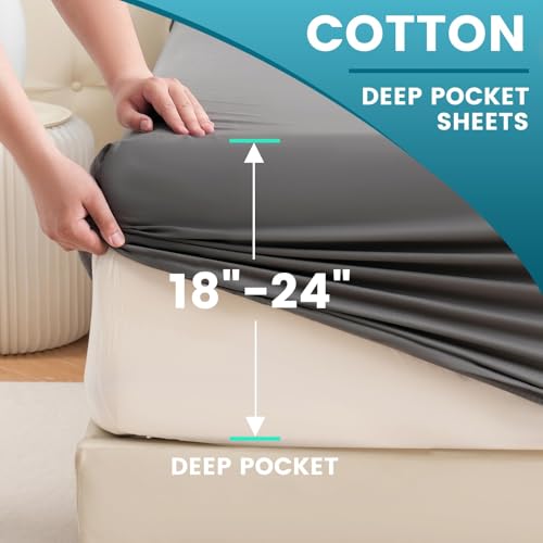 Bedlifes California King Sheet Set, Extra Deep Pocket 18-24 Inches, 1000Thread Count 100% Egyptian Cotton, Soft and Breathable 4-Piece,Dark Grey