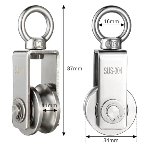 KCNOFNC Umlenkrollen mit 2 Kugellager, Seilrolle Fitness Edelstahl 304 Flaschenzug für Seile Stahlseil,Tragkraft 250kg 2 Stück