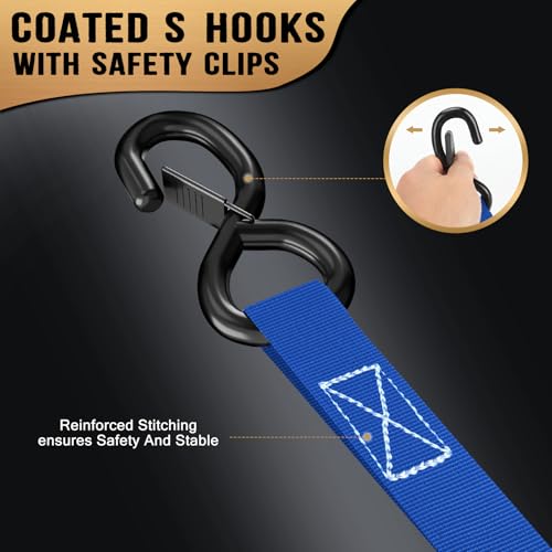 Image of 10FT Retractable Ratchet Straps(2-Pack) - 1 Inch (1800 LB Break Strength) Heavy Duty Self Retracting Ratchet Straps with Soft Loops & Storage Bag for Household, Motorcycle, Truck, ATV(Blue)