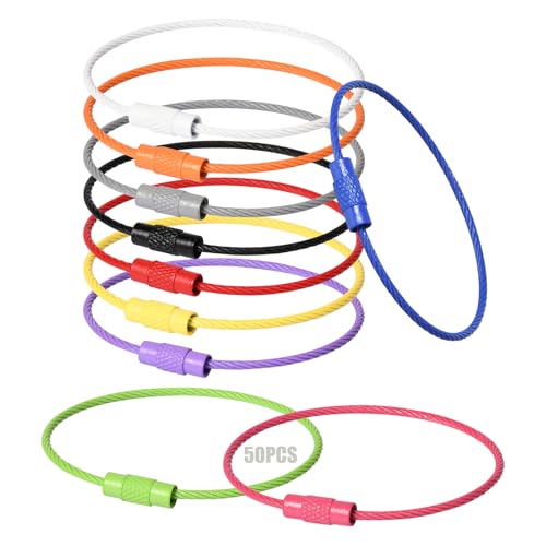 50pcs Stainless Steel Wire Keychain Cable,5.9 Inches 1.5mm Colored Coated Cable Key Ring,Key Chain Loop for Multipleuse