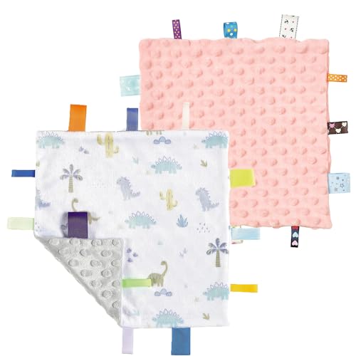 Image of CREVENT Security Blanket for Babies, Soft Baby Lovey Comforter, Sensory Plush Blanket for Baby Girls, Calming Sleep Companion, 10 inch x 10 inch 2pcs