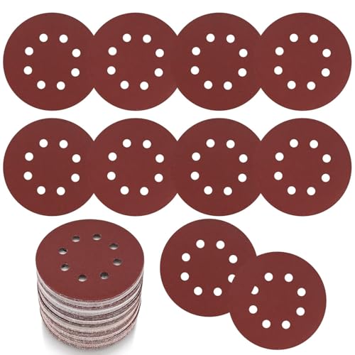 30 Piezas Discos de Lija 125 mm, Disco Abrasivo Papeles de Lija de Grano 120, Lijado de Papel 8 Orificios, Lijadora Orbital de Gancho y Bucle para Lijadora Orbital Aleatoria