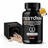 TESTORM Testosterona Hombre Potenciador Masculino Maca Negra 20:1 Tribulus Terrestris Zinc L Arginina Ginseng Fenogreco Citrulina Muira Puama 120 Cápsulas Energía Fuerza Rendimiento Potencia Vitalidad