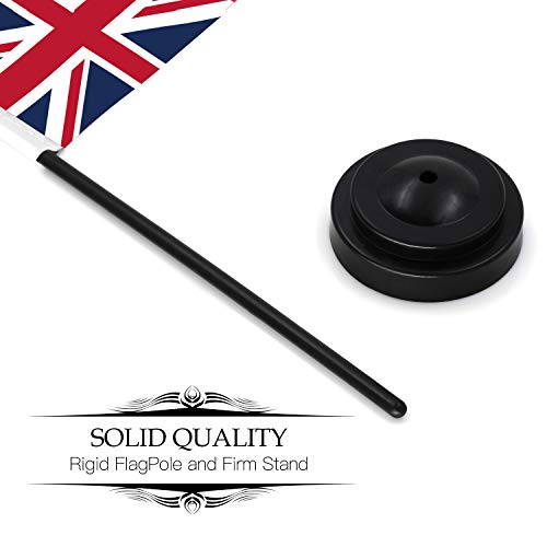 Anley UK Deluxe Desk Flag Set - 6 x 4 Inch Miniature United Kingdom British Desktop Flag with 12" Solid Pole - Vivid Color and Fade Resistant - Black Base and Spear Top