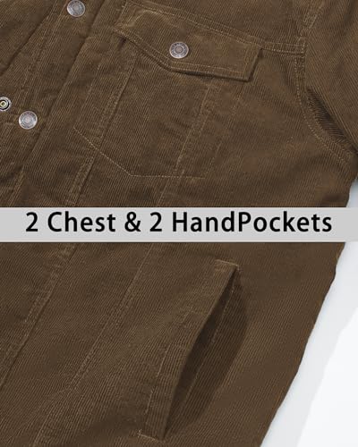 Kefitevd Winter Jackets For Men Corduroy Sherpa Lined Trucker Jacket Cargo Denim Work Jacket Cotton Warm Coat Outerwear Brown thumb #4