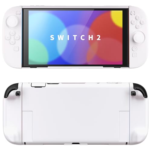 Image of PlayVital Hard Case for Nintendo Switch 2 with Extra Stand & Thumb Grip Caps | Split Design, Dockable Protective Full-Body Shell Cover for Nintendo Switch 2 | Solid Color Series, White
