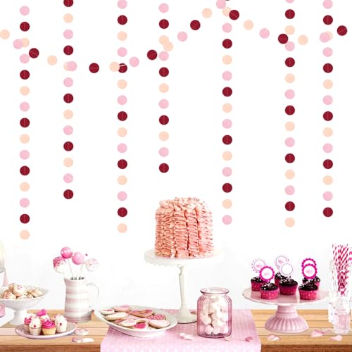 Image of Burgundy Pink Peach Party-Decorations Paper-Garland - 52ft Rose Gold Glitter Streamers Banner,Birthday Princess Baby Bridal Shower Wedding Hanging Supplies Decor Hugfond