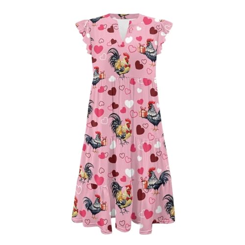 Image of Women's Casual Ruffle Sleeve Dress V Neck Pullover Dress Flowy A-Line Pleated Lightweight Dress with Pockets