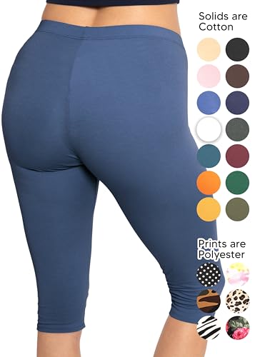 Image of STRETCH IS COMFORT Cotton Capri Leggings, Knee Length Pants, Plus Size | Soft pull-on comfort, lightweight summer feel, ankle option, casual layering, cotton leggings, black capris, under dresses